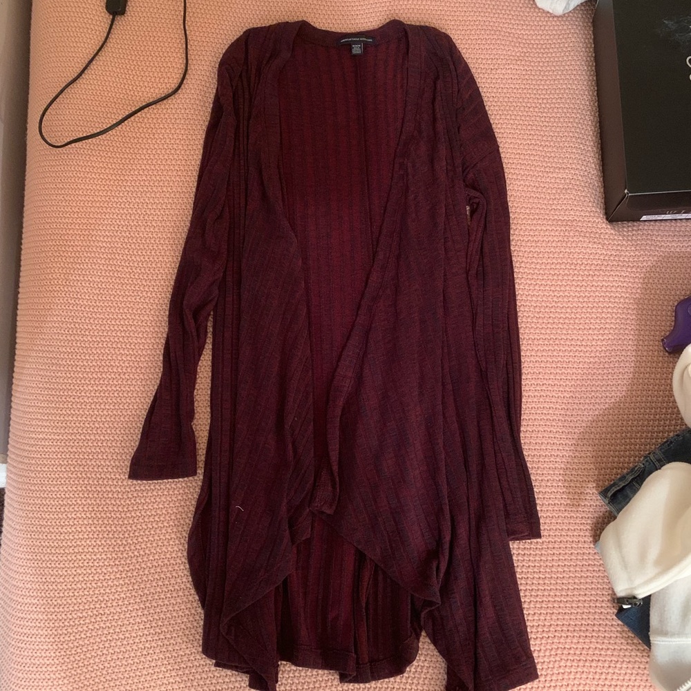 AE Maroon & Black Ribbed Cardigan Size M